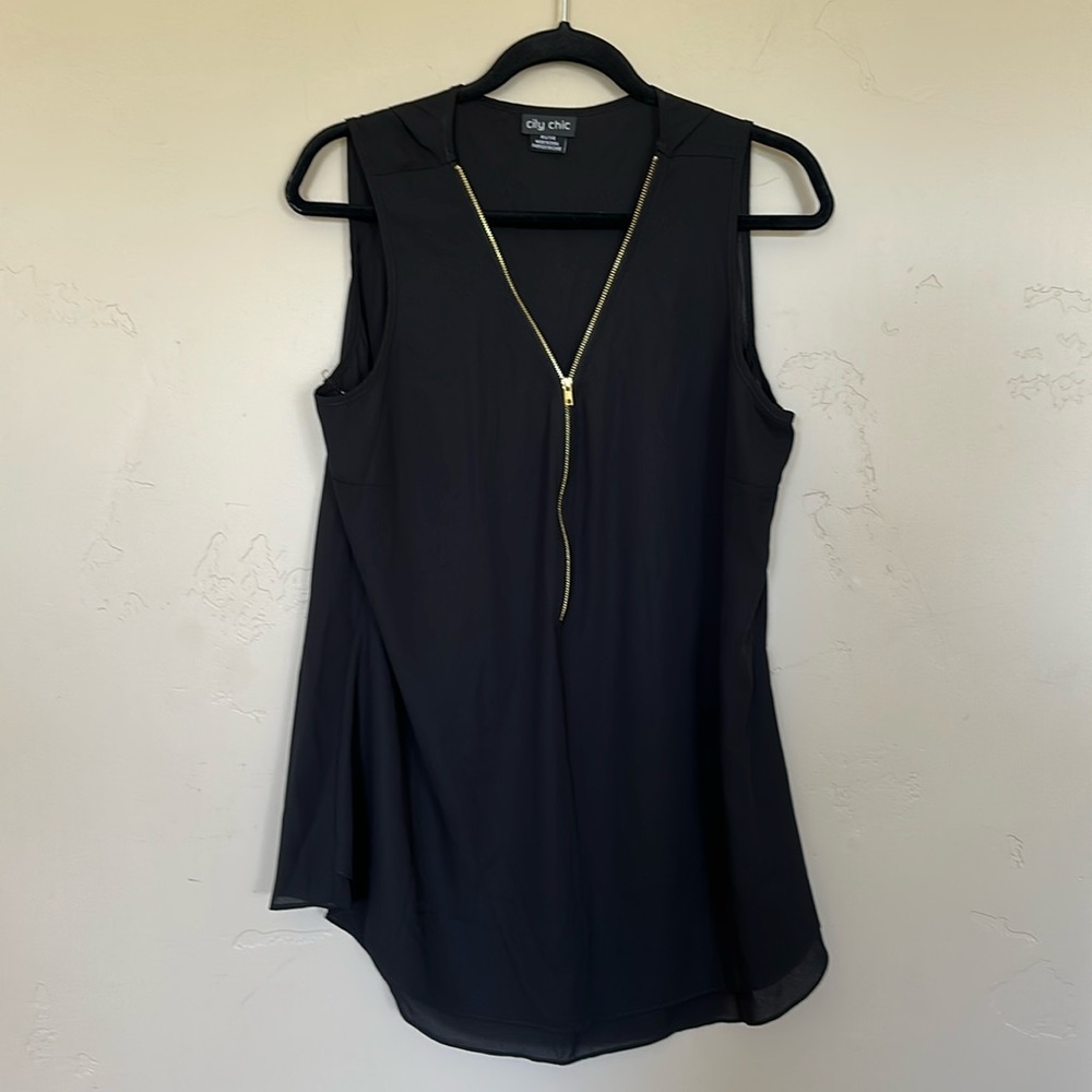 City Chic XS/14 Women's 14w Plus Zipper Front Tank Top, Black